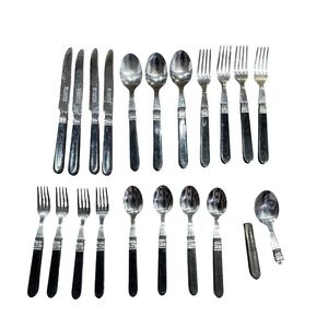 20 Vintage Sabatier CANNES flatware MCM bakelite style 4 Piece Set‎ Rare Black